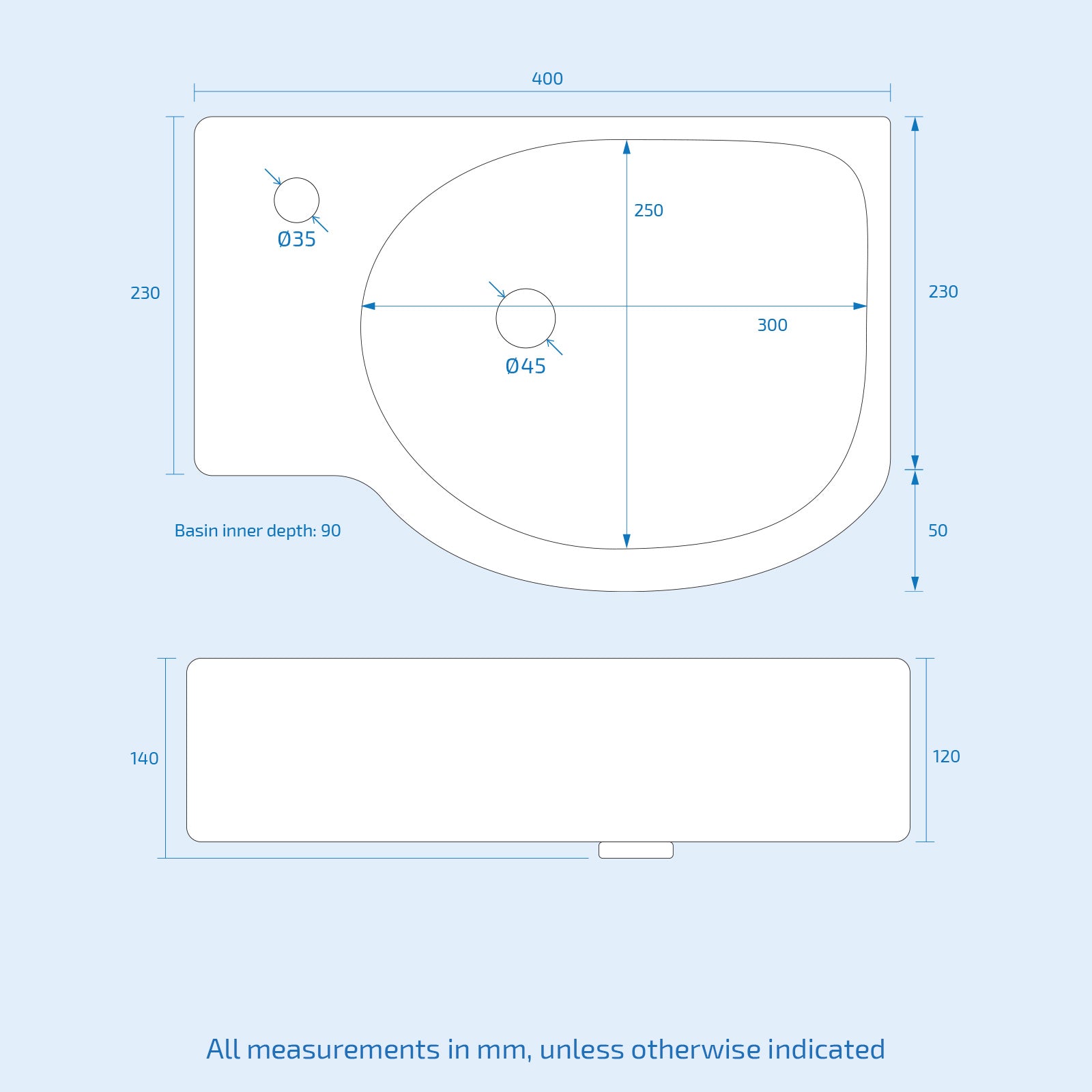 Tulla Cloakroom Rectangle Basin Sink Left Hand