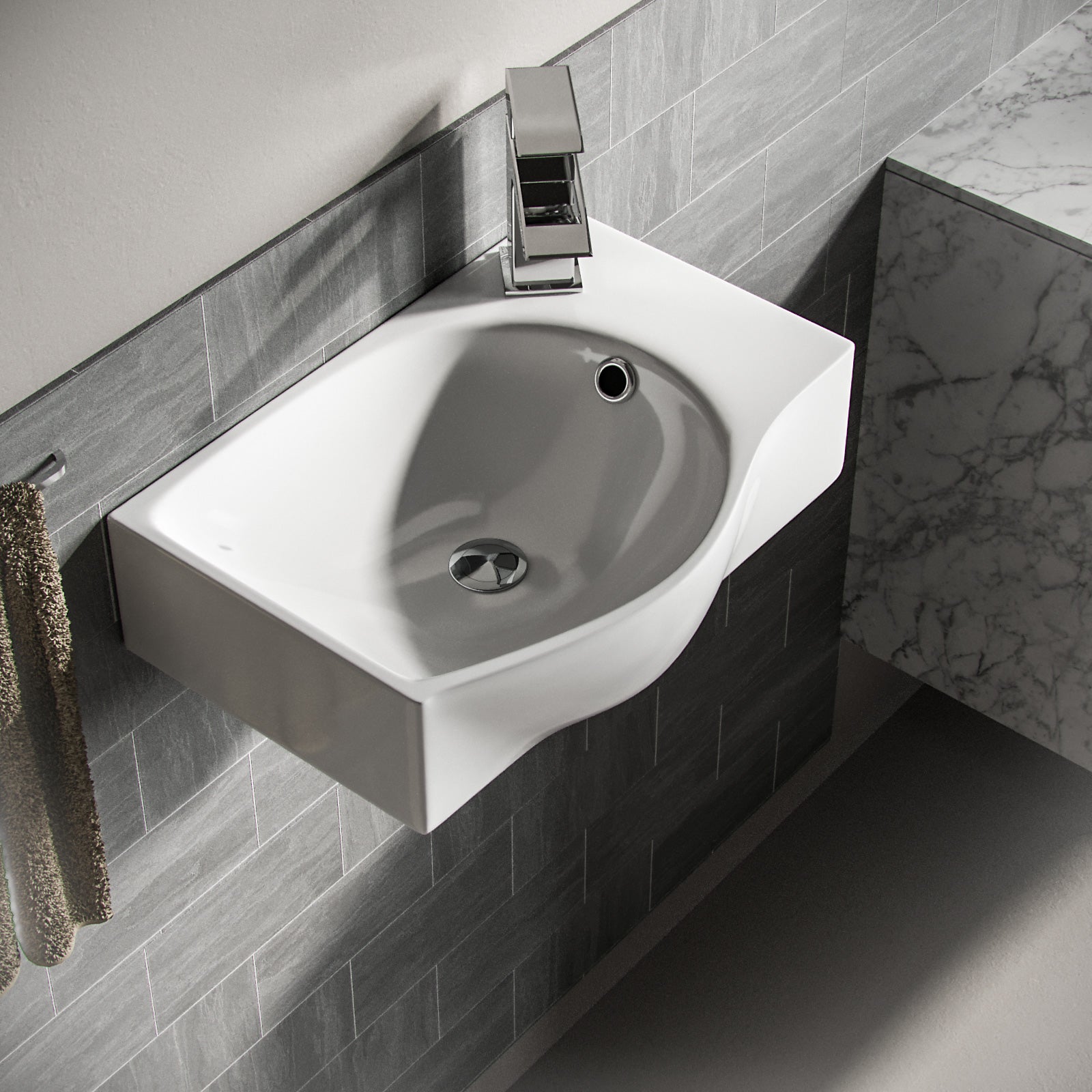 Tulla Wall Hung Rectangle Basin Sink Right Hand