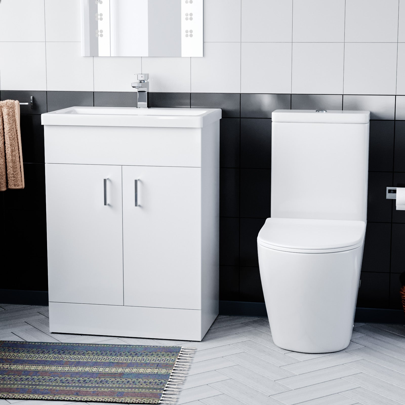 Nanuya Cloakroom Suite with Basin Vanity Unit and Rimless Close Coupled Toilet