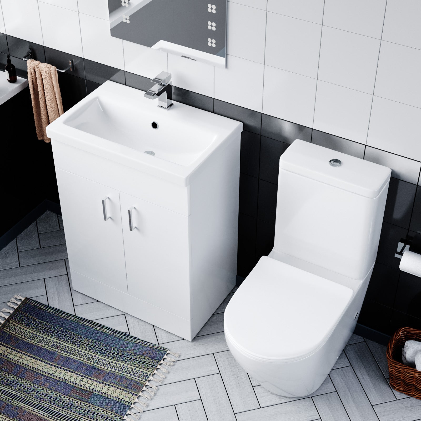 Nanuya Cloakroom Suite with Basin Vanity Unit and Rimless Close Coupled Toilet