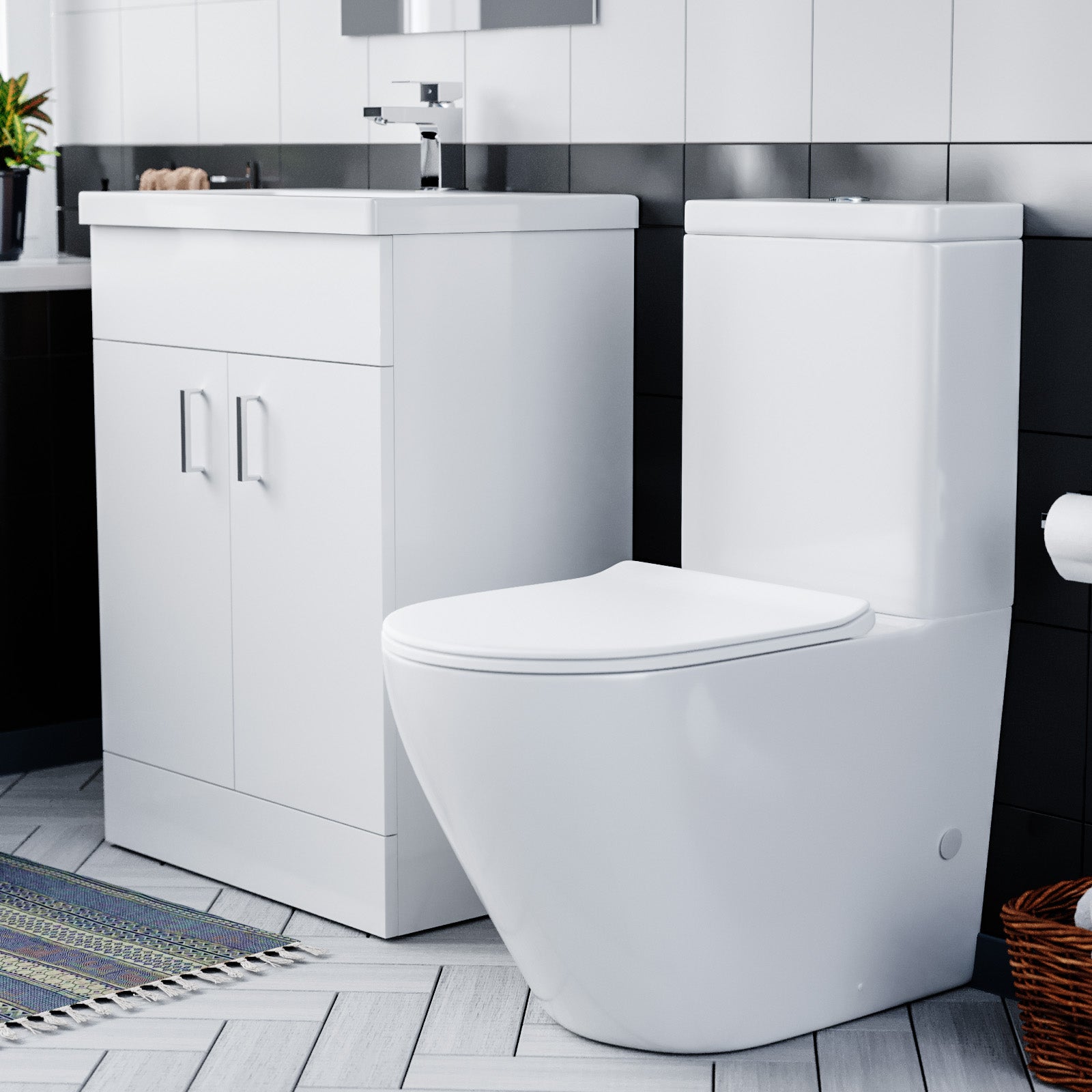 Nanuya Cloakroom Suite with Basin Vanity Unit and Rimless Close Coupled Toilet