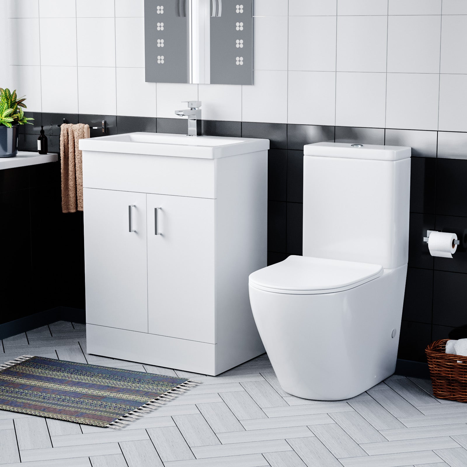 Nanuya Cloakroom Suite with Basin Vanity Unit and Rimless Close Coupled Toilet