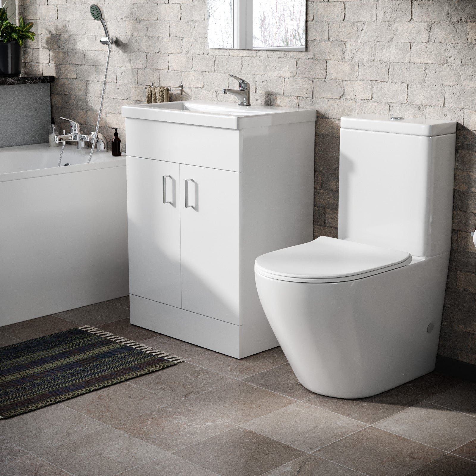 Nanuya Bath Suite with Basin Vanity Unit and Rimless Close Coupled Toilet