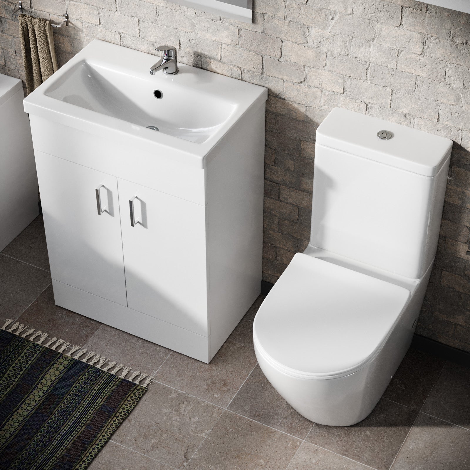 Nanuya Bath Suite with Basin Vanity Unit and Rimless Close Coupled Toilet