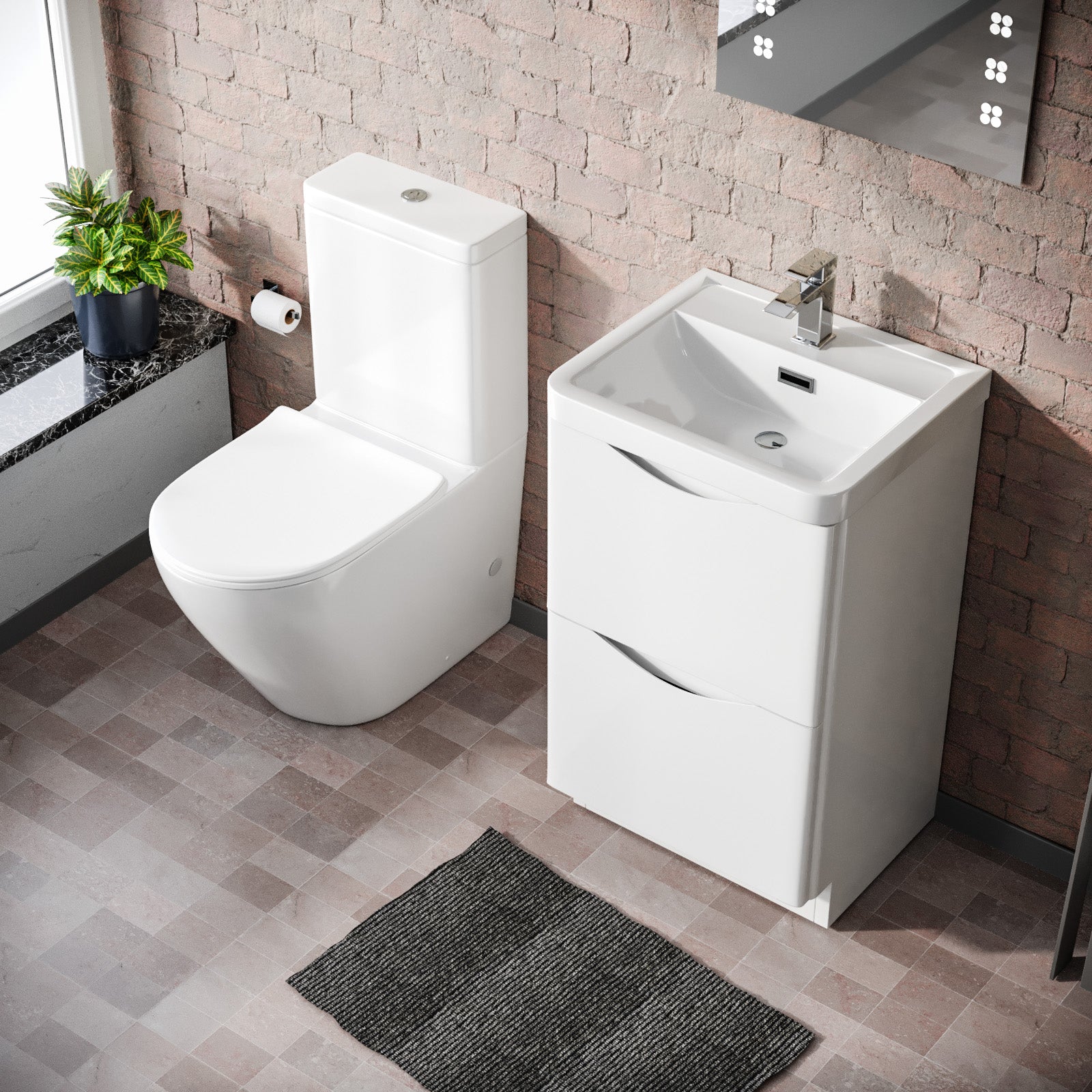 Merton 500 mm White Basin Vanity Unit and Rimless Close Coupled Toilet