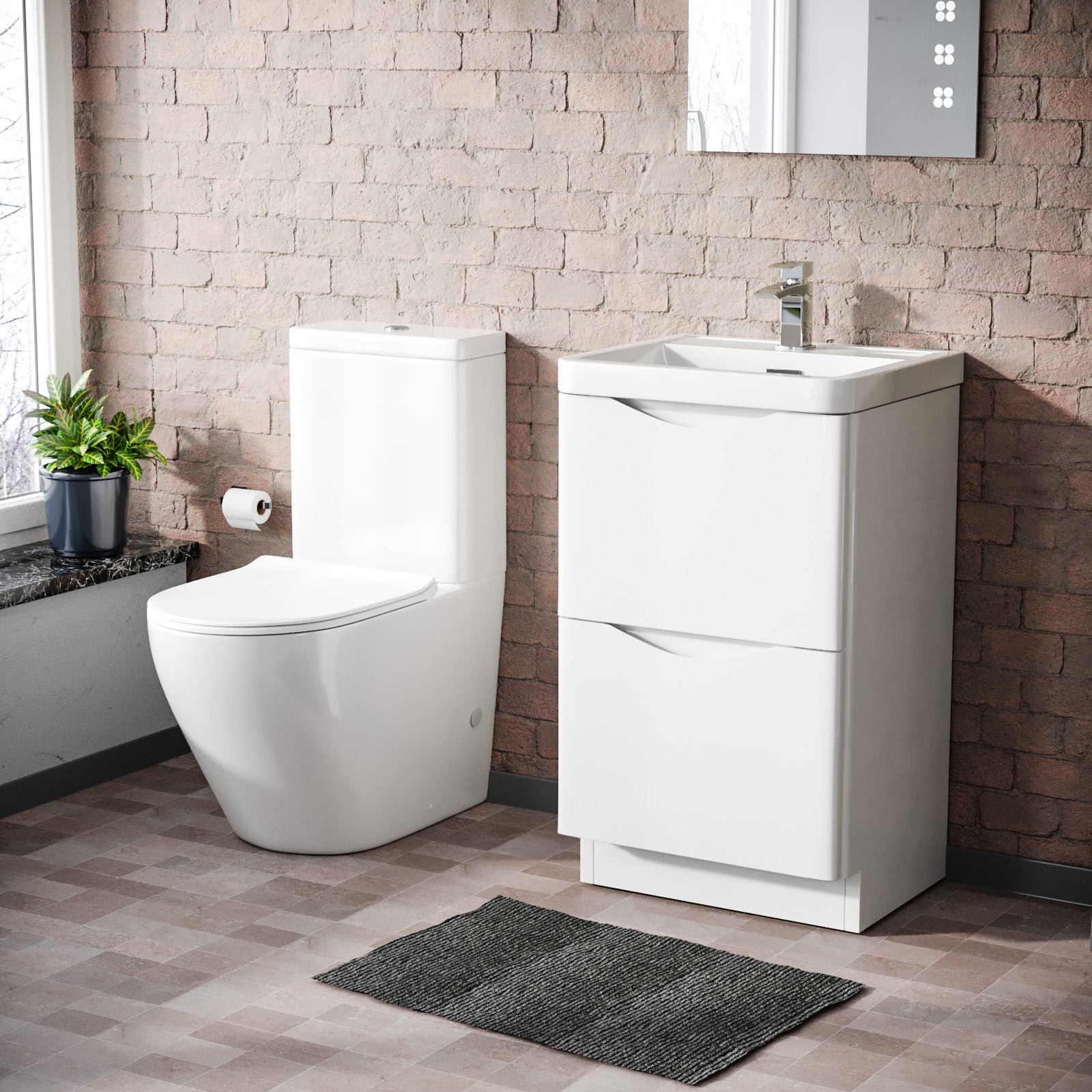 Merton 500 mm White Basin Vanity Unit and Rimless Close Coupled Toilet