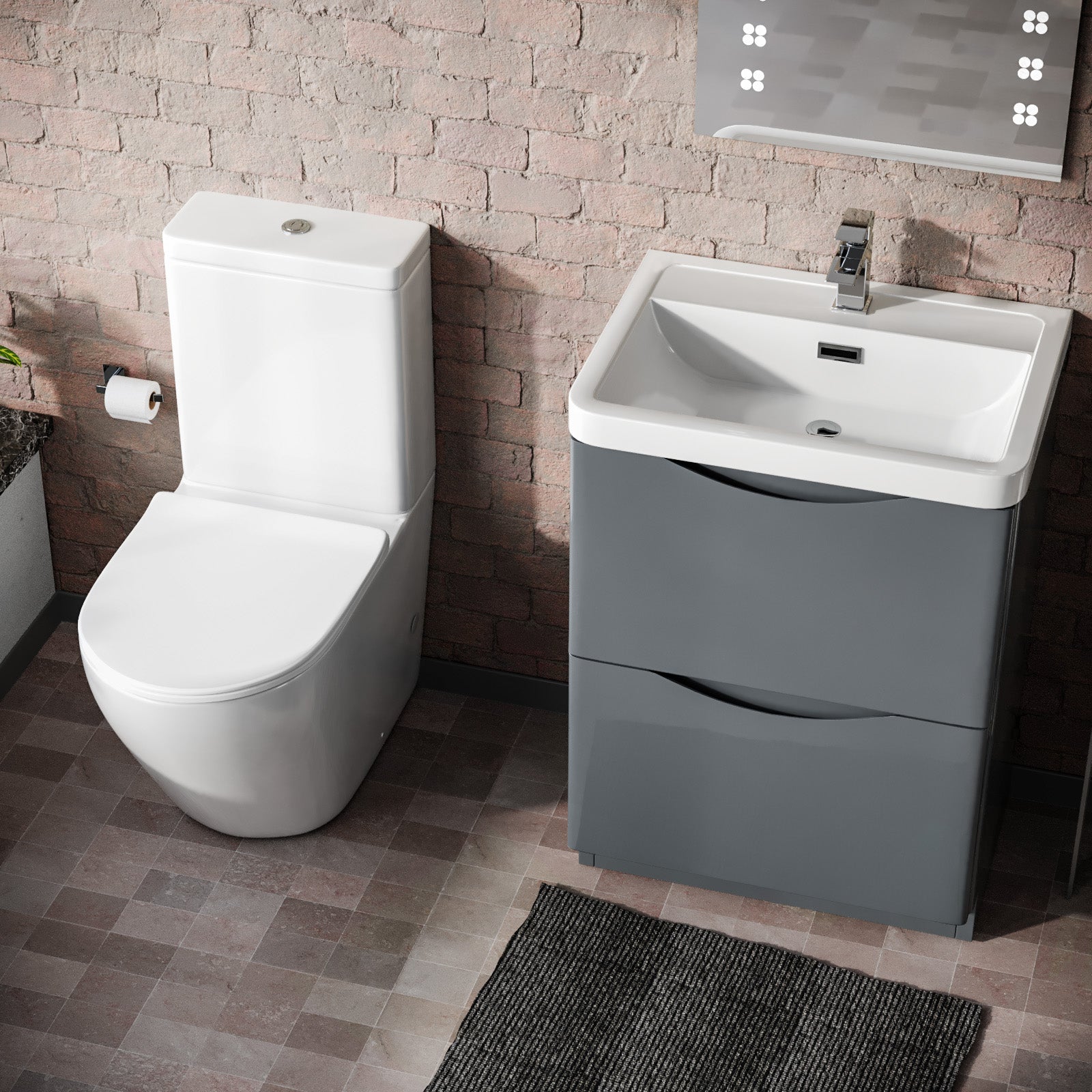 Merton 600 mm Grey Basin Vanity Unit and Rimless Close Coupled Toilet