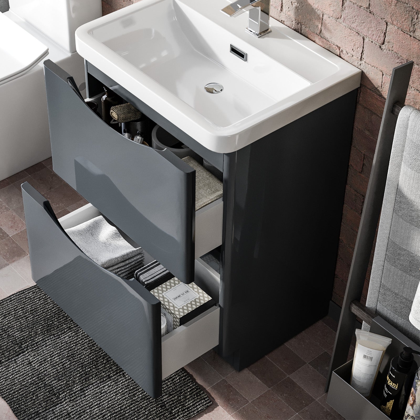 Merton 600 mm Grey Basin Vanity Unit and Rimless Close Coupled Toilet