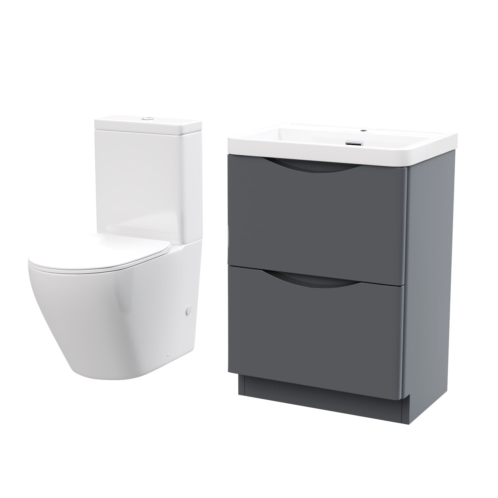 Merton 600 mm Grey Basin Vanity Unit and Rimless Close Coupled Toilet