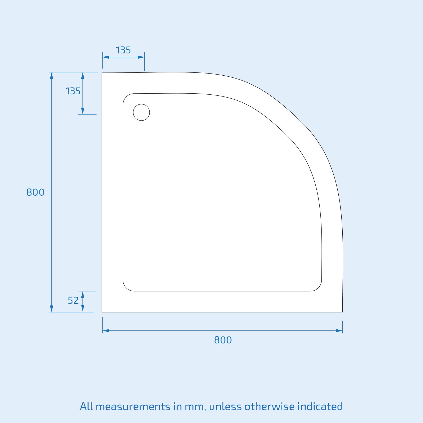 Slim 800 x 800 mm White Quadrant Shower Tray Stone Resin