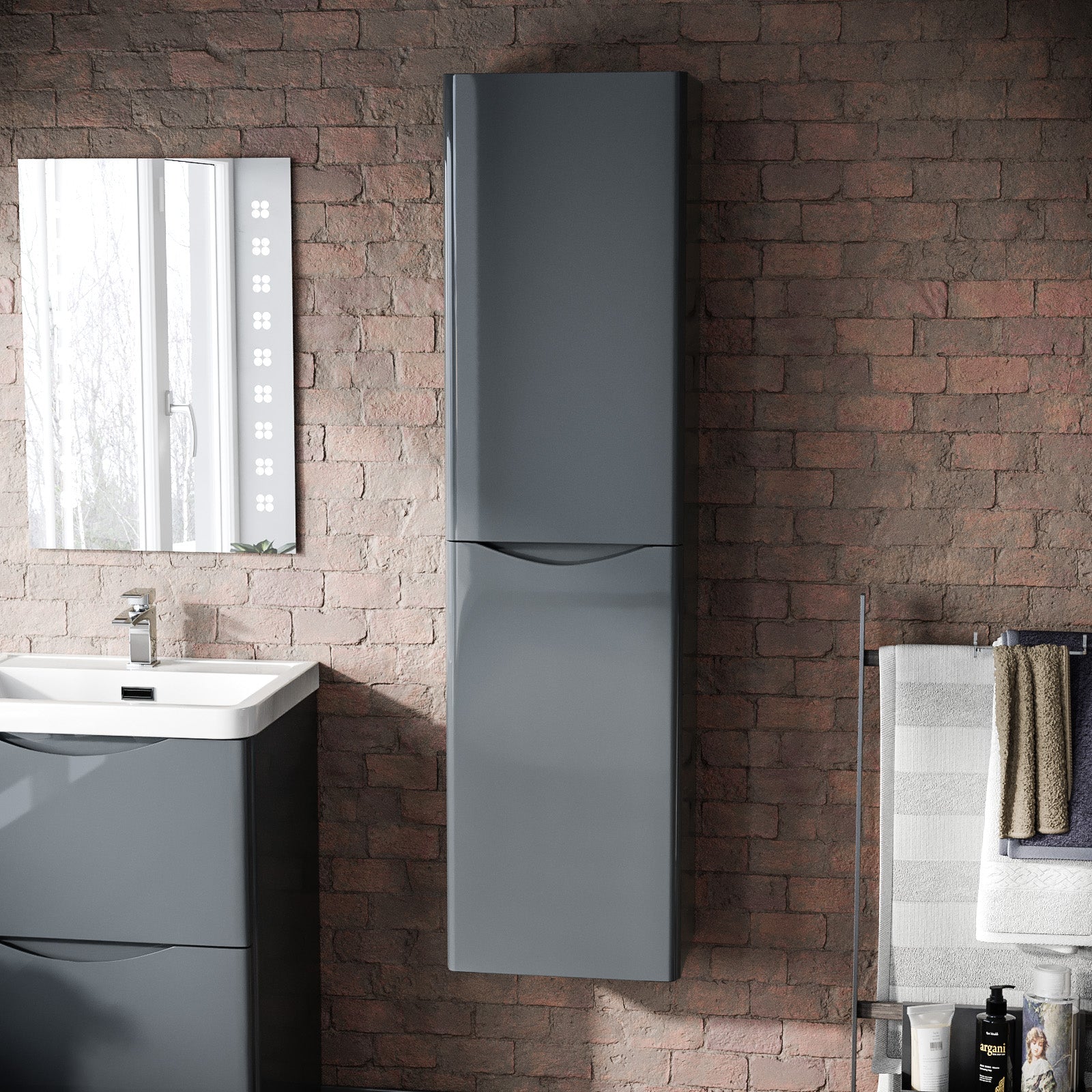 Merton Bathroom Wall Hung Cupboard Cabinet Storage Anthracite