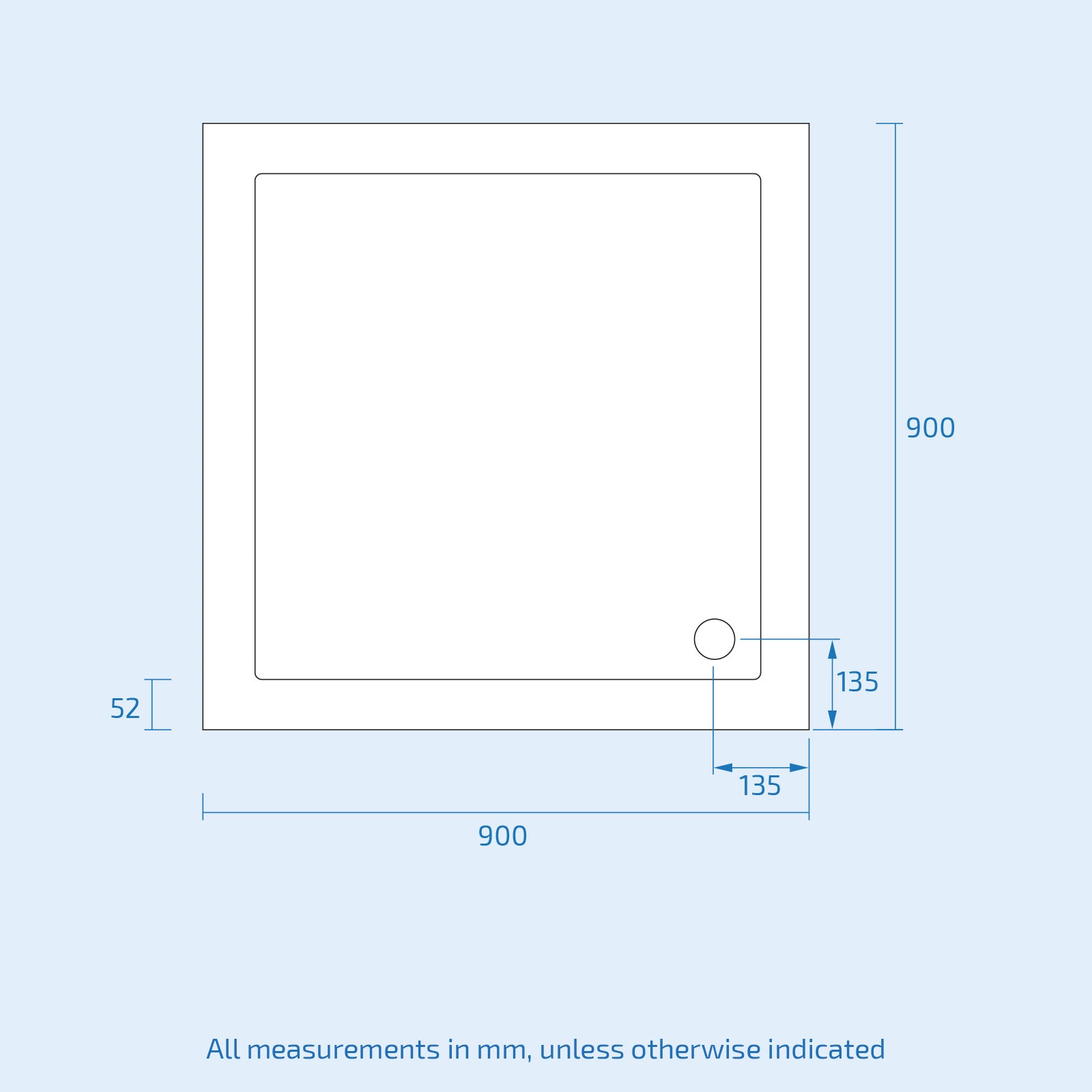 Slim 900 x 900 mm White Square Shower Tray Stone Resin