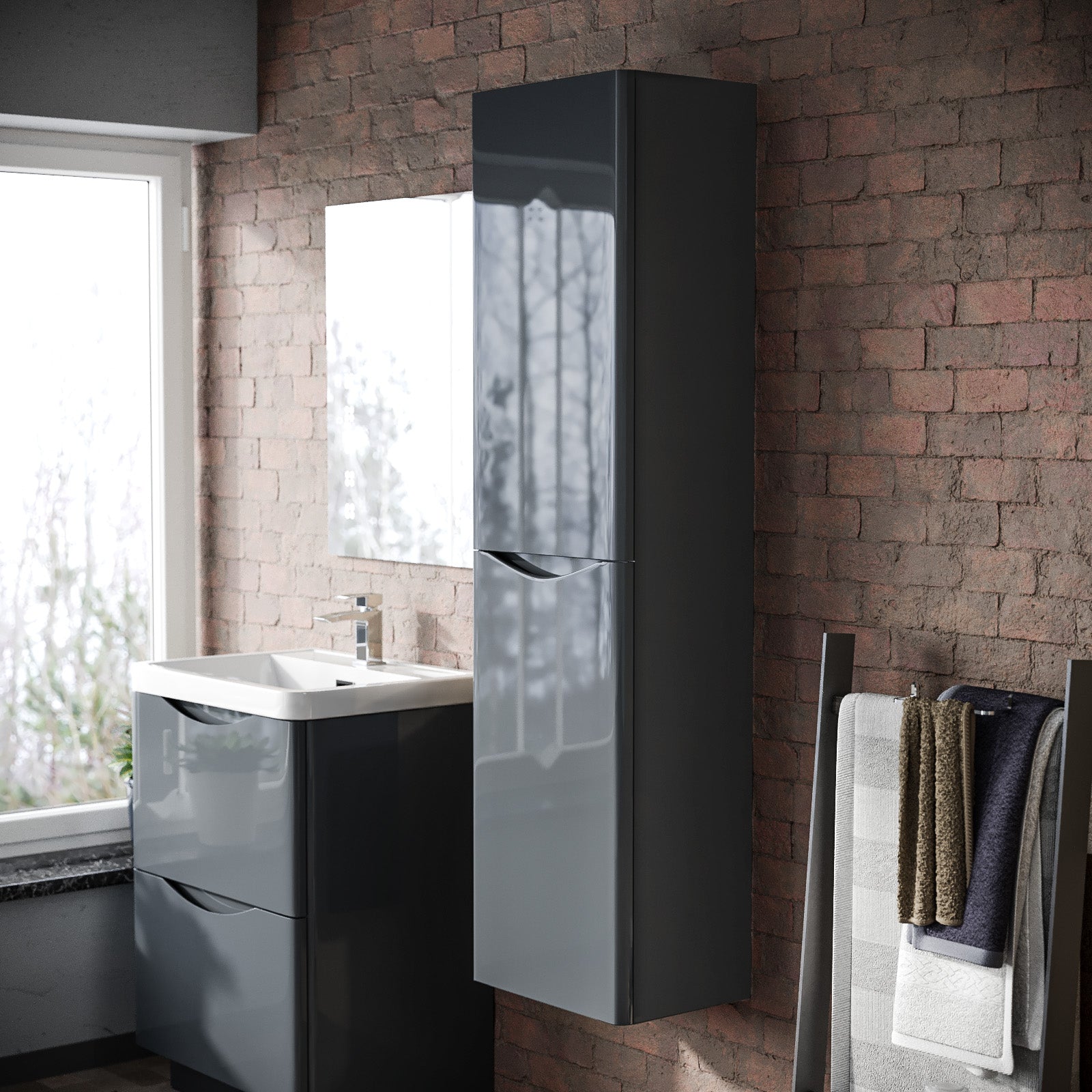 Merton Bathroom Wall Hung Cupboard Cabinet Storage Anthracite