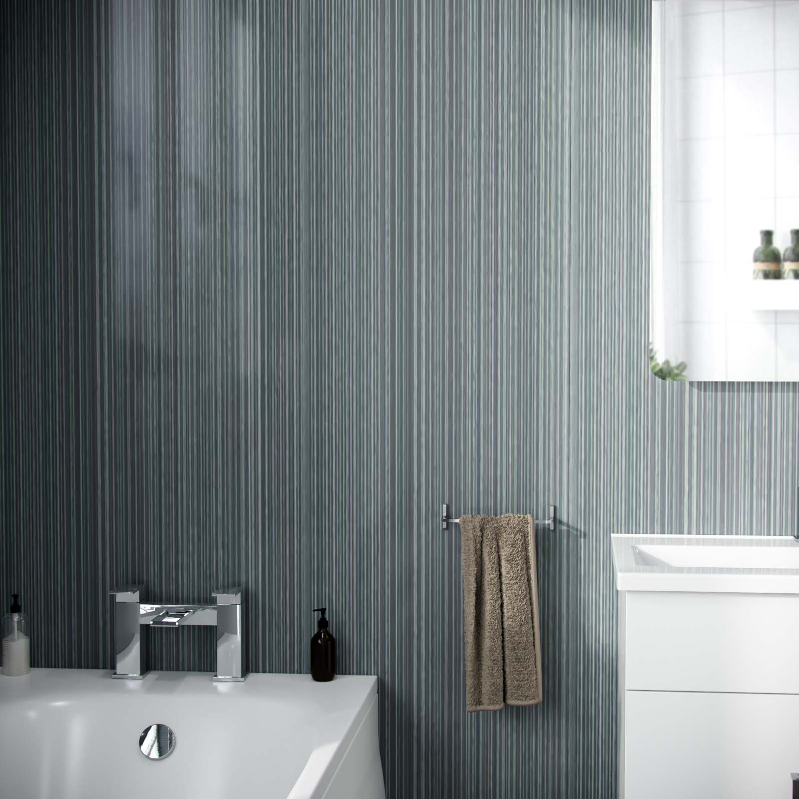 Grey Linen Gloss Cladding Modern PVC Panels Shower Wet Wall 2400 X 1000 X 10mm