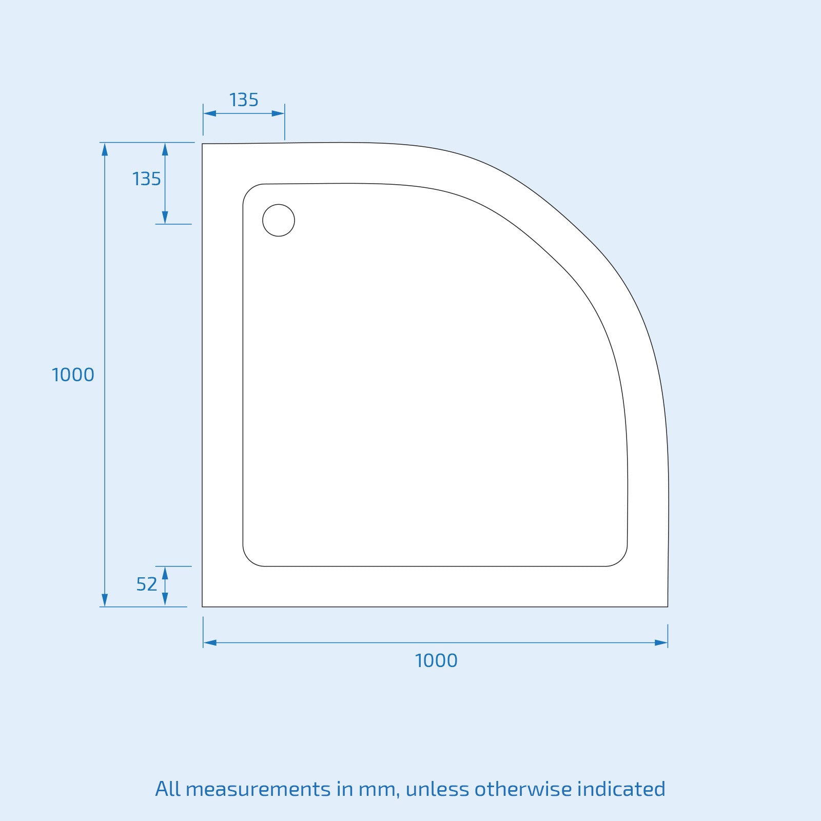 Slim 1000 x 1000 mm White Quadrant Shower Tray Stone Resin