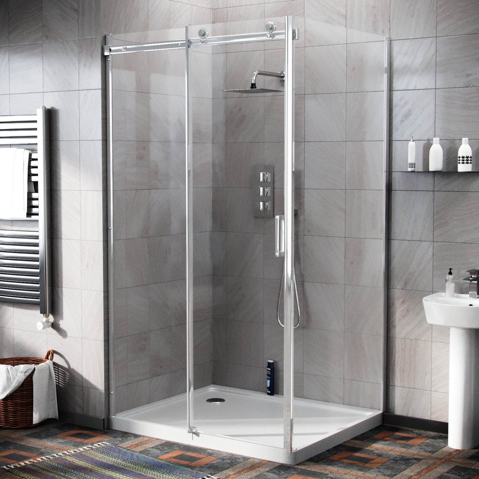 Hardwick Frameless Sliding Shower Enclosure Door & Side Panel 1100 x 900mm