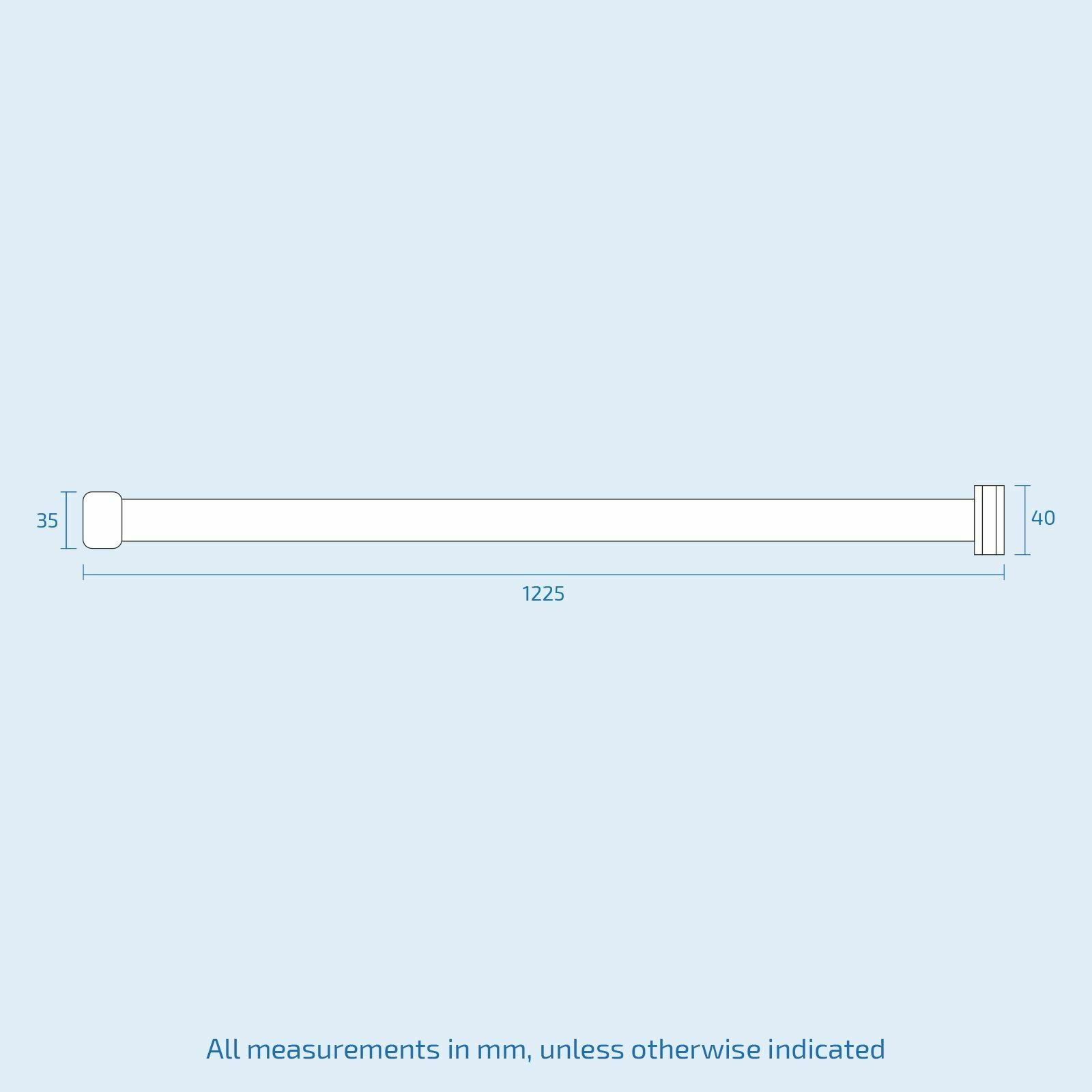 1225 mm Straight Square Shower Wall to Glass Support Bar Chrome