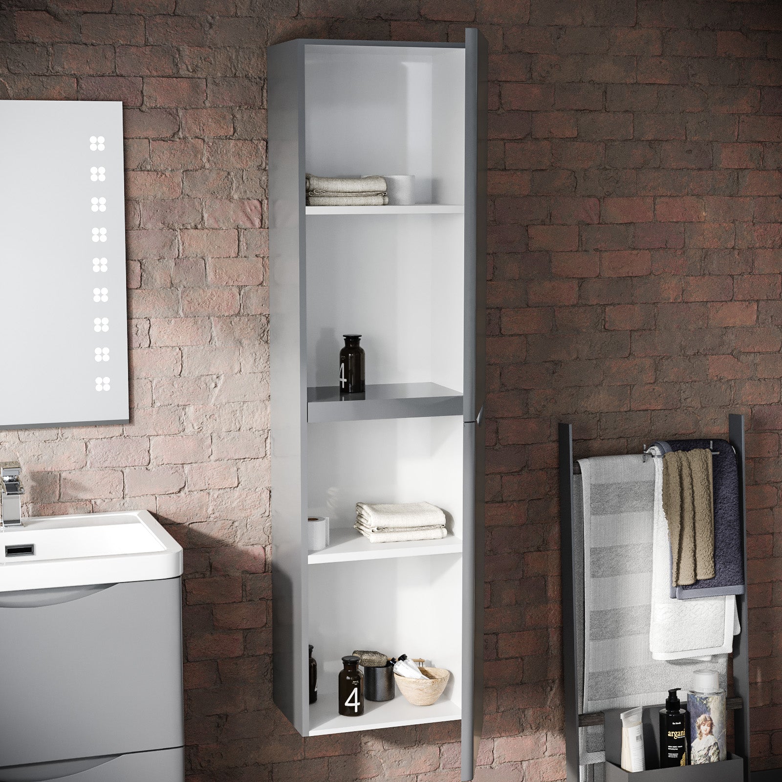 Merton Bathroom Wall Hung Cupboard Cabinet Storage Steel Grey