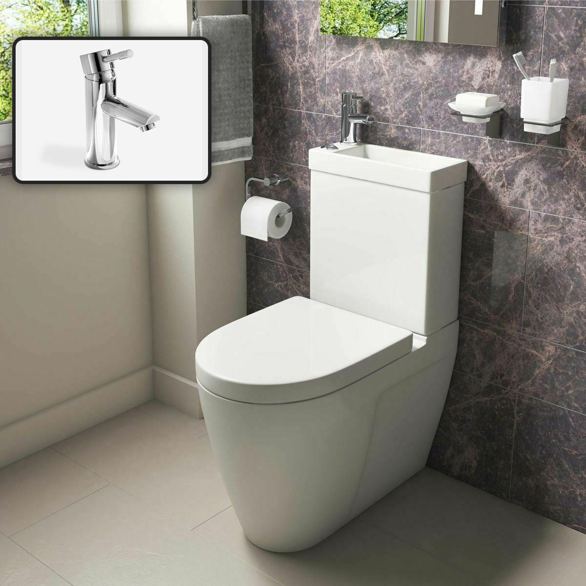 Allscot 2 in 1 Compact Basin Close Coupled Toilet & Mini Mono Basin Mixer