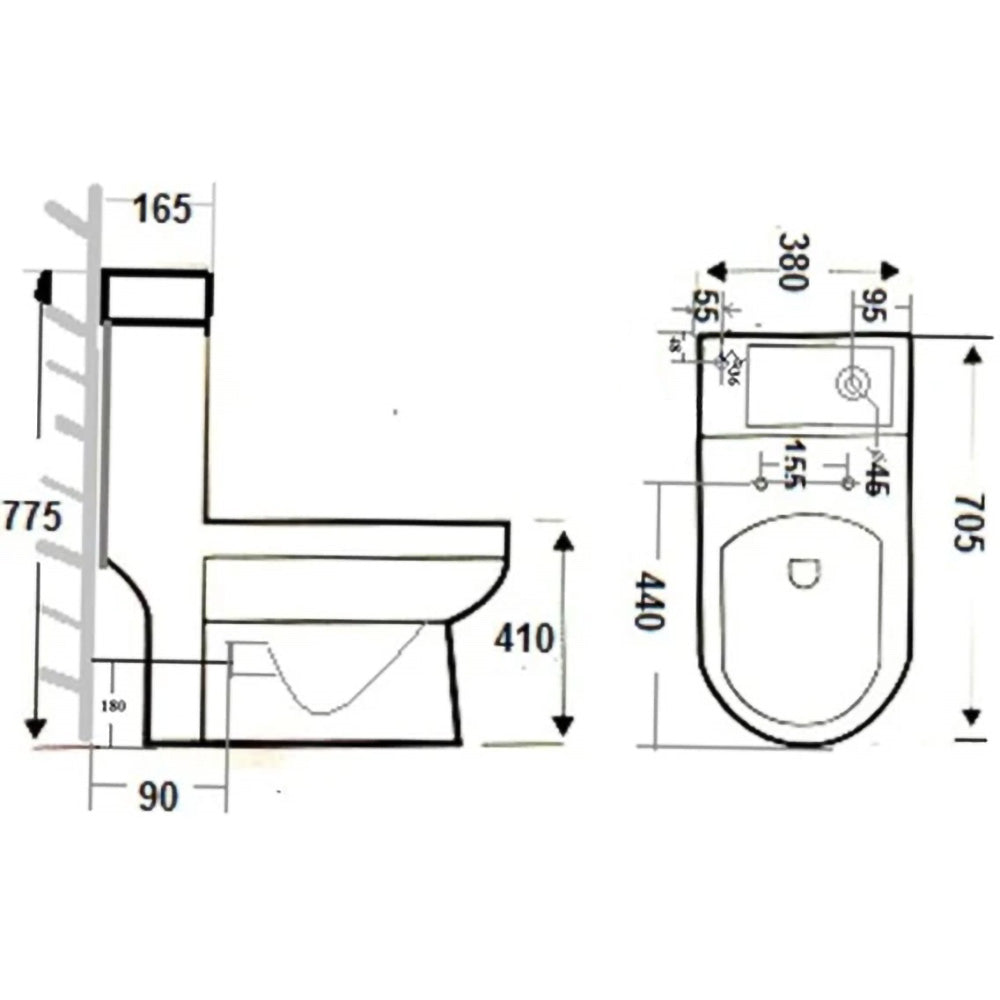 2 In 1 Compact Close Coupled Toilet and Basin Combo Space Saver with Waterfall Mono Mixer Tap