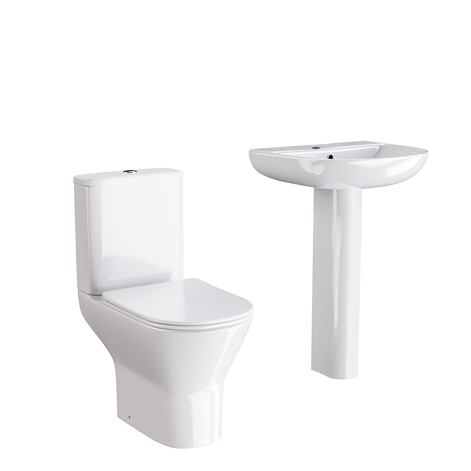 Theo Round Rimless Close Coupled Toilet & 570mm Full Pedestal Basin White