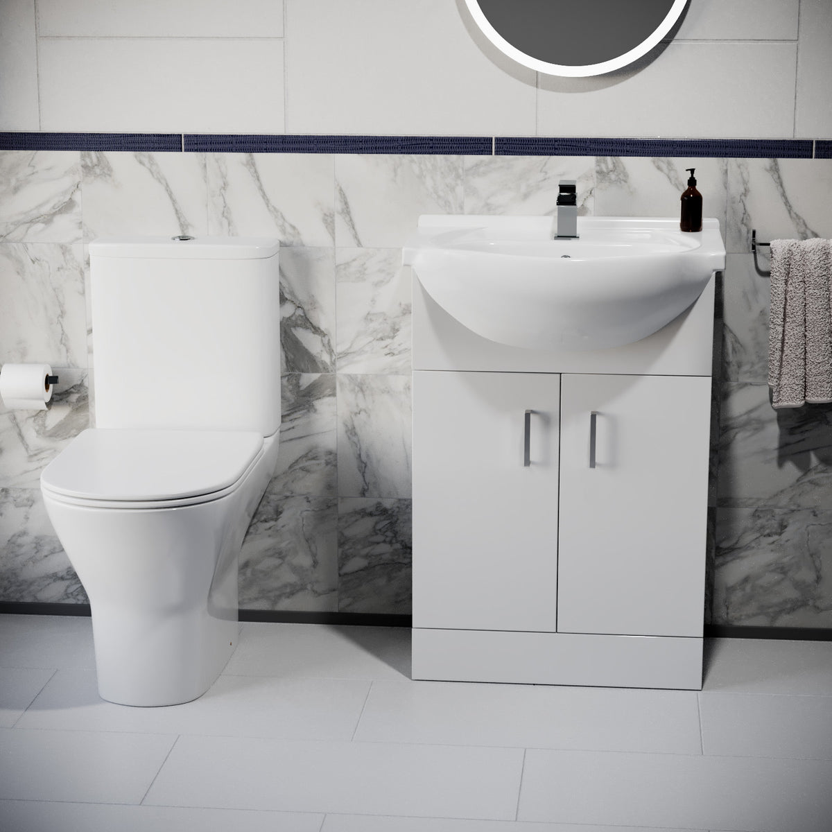Ellen 550mm Floorstanding Basin Vanity Unit & Close Coupled Toilet White