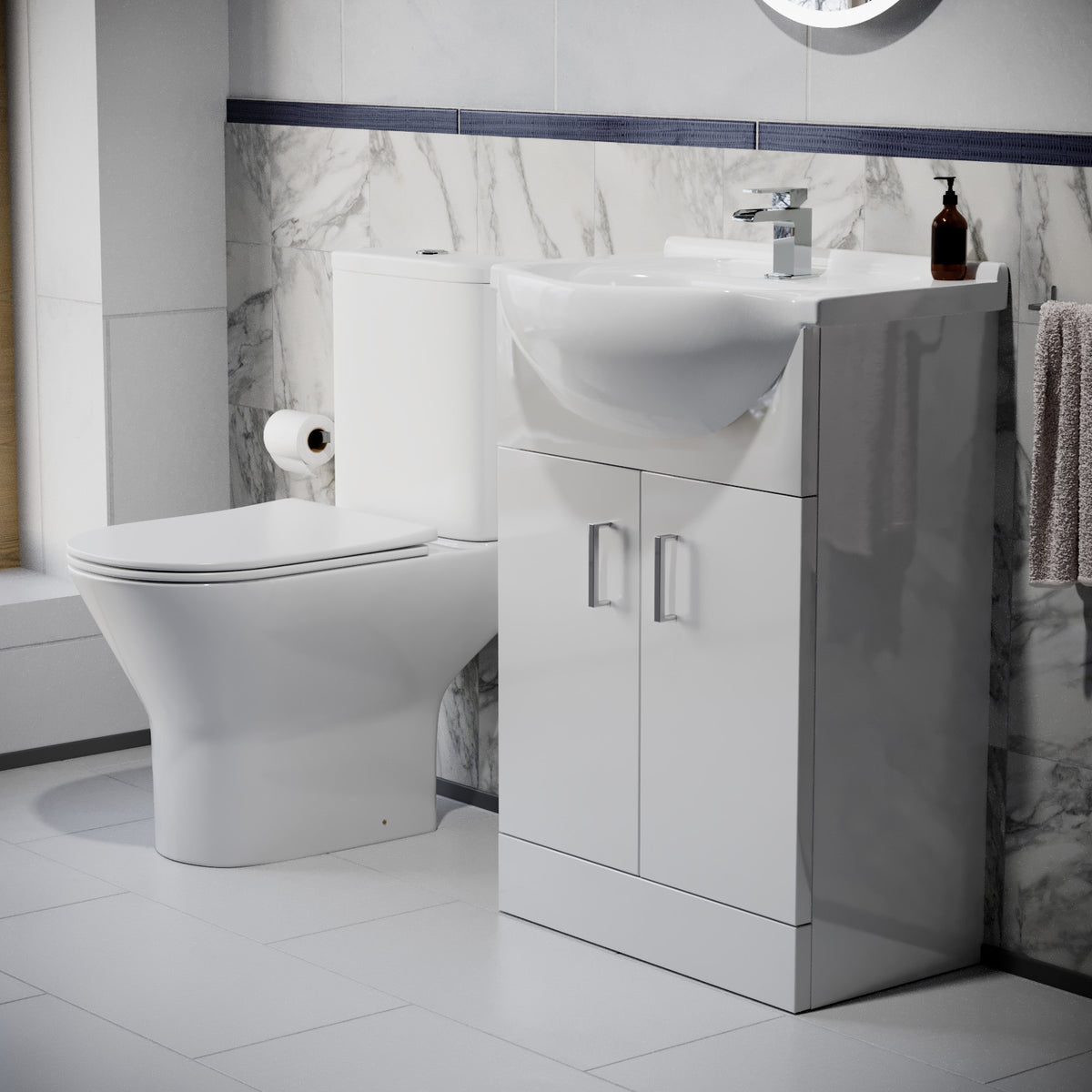 Ellen 550mm Floorstanding Basin Vanity Unit & Close Coupled Toilet White