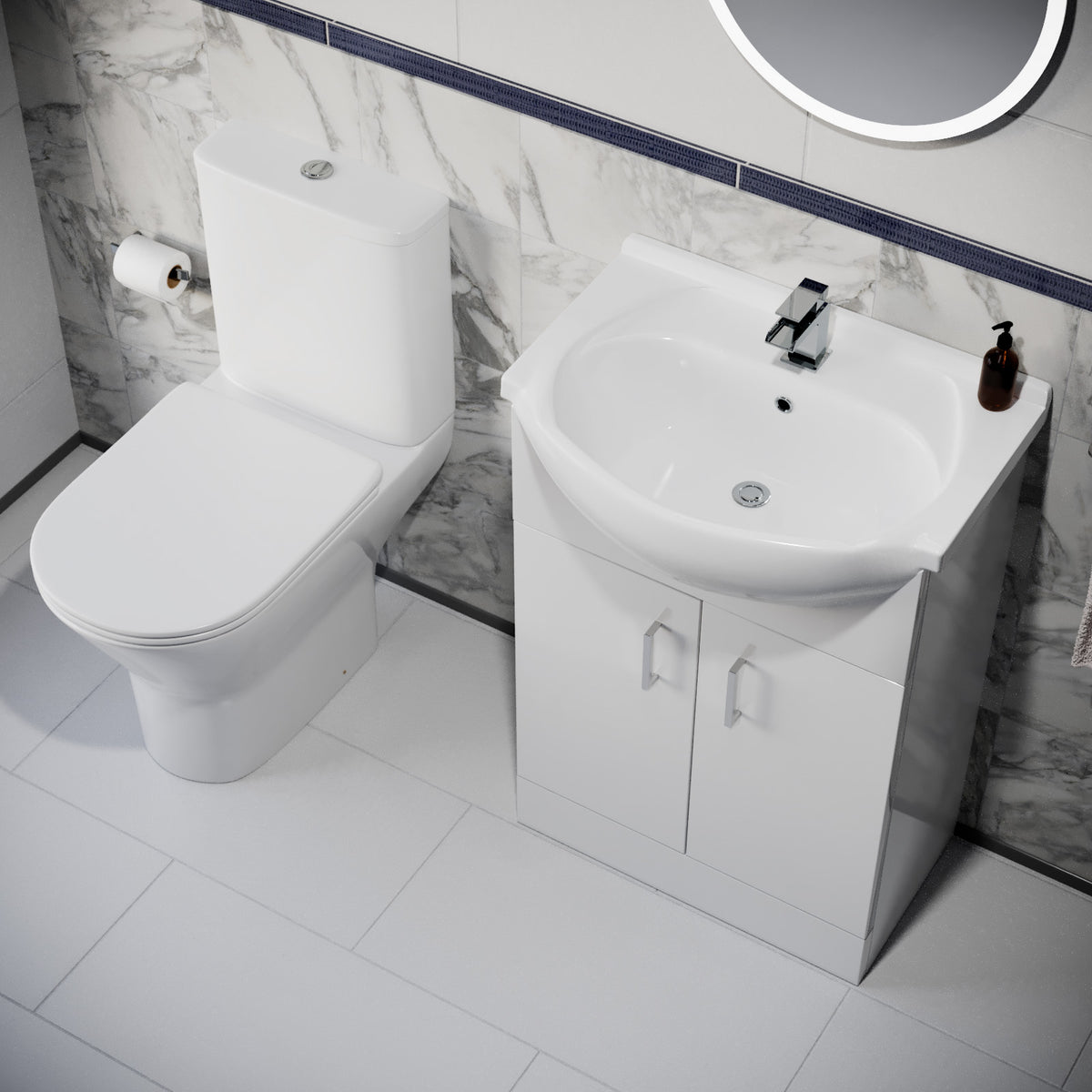 Ellen 550mm Floorstanding Basin Vanity Unit & Close Coupled Toilet White