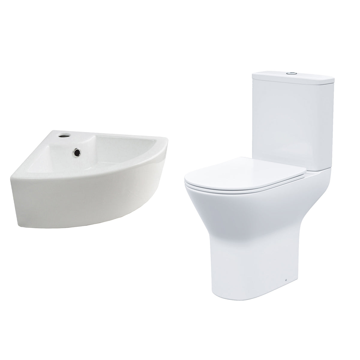 Cloakroom 465 x 325mm Quarter Circle Corner Basin & Rimless Toilet