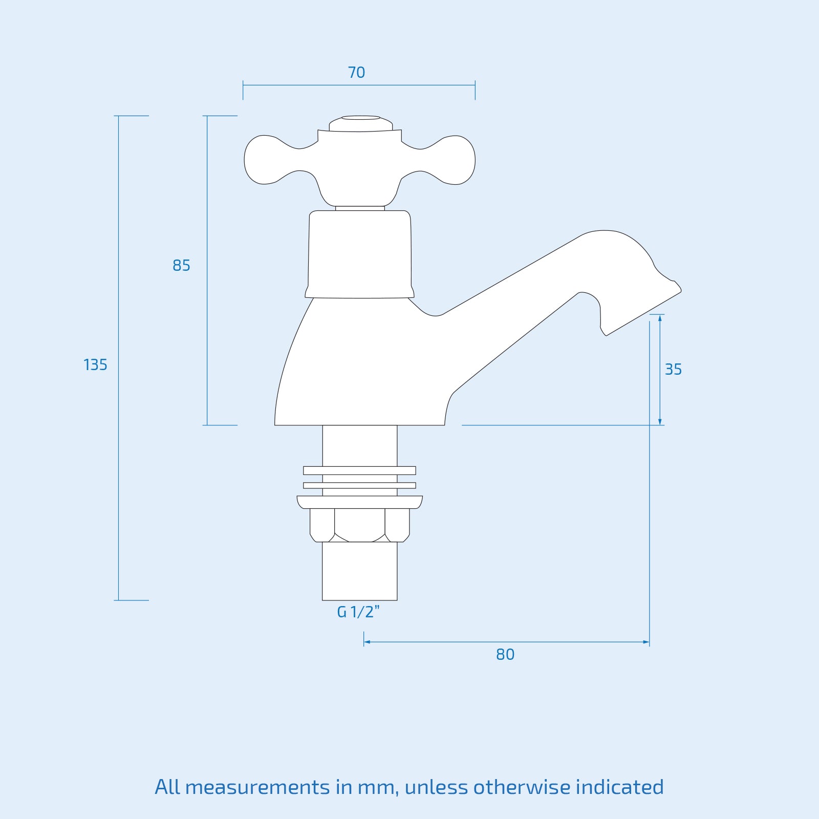 Stafford Classic Cross Head Basin Hot & Cold Tap Pair Solid Brass with Square Cap Waste