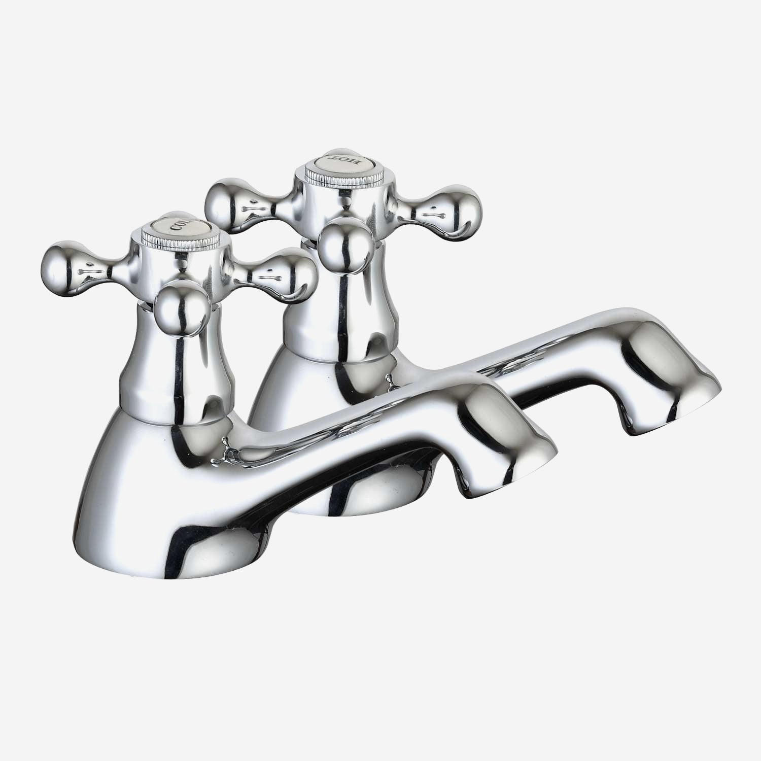 Stafford Classic Cross Head Basin Hot & Cold Tap Pair Solid Brass with Square Cap Waste