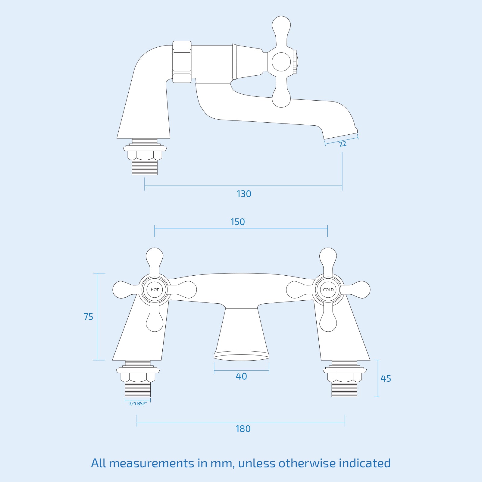 Stafford Bathroom Traditional Cross Head Bath Filler Tap