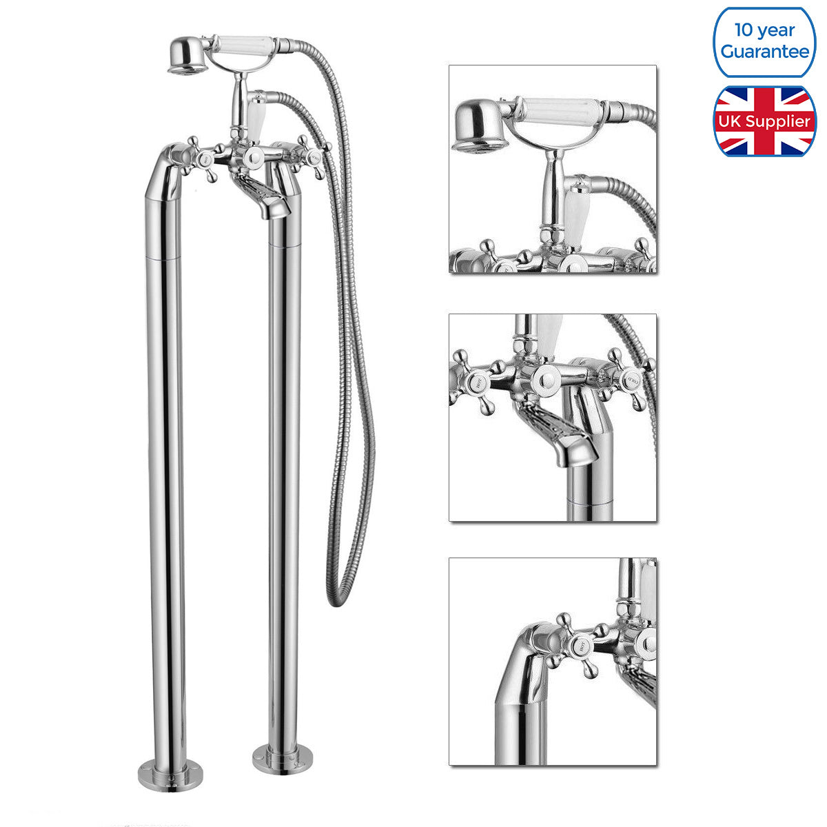 Stafford Traditional Style Freestanding Bath Shower Mixer With Handset Kit