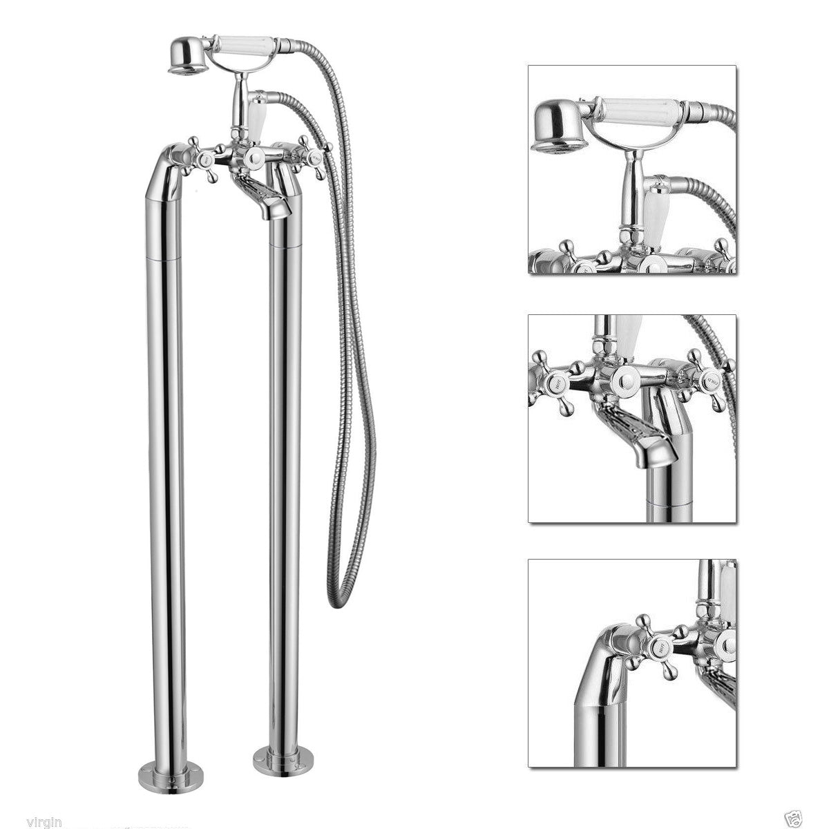 Stafford Victorian Style Freestanding Bath Shower Mixer Tap With Handheld and Holder