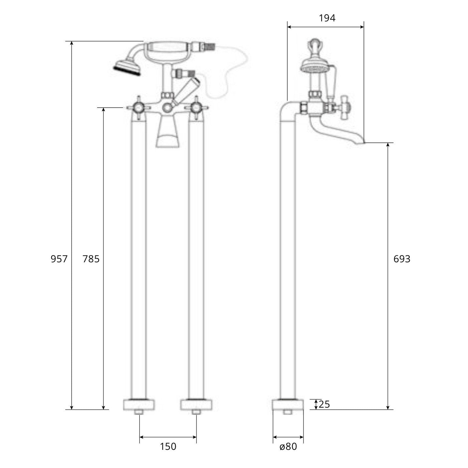 Stafford Traditional Victorian Freestanding Bath Shower Mixer With Handheld Kit