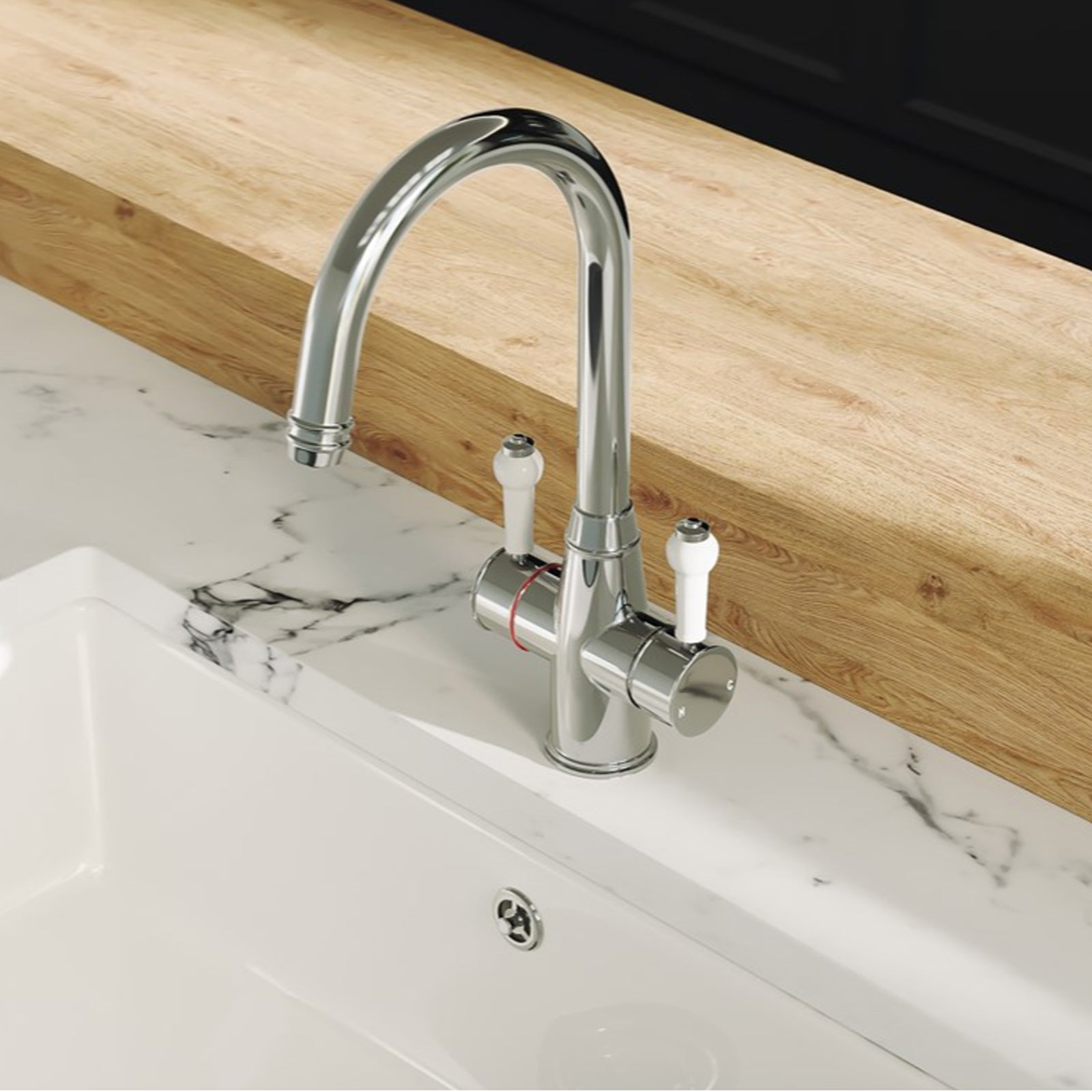 3 in 1 Single Lever Boiler Kitchen Mixer Complete Tap Set - Chrome