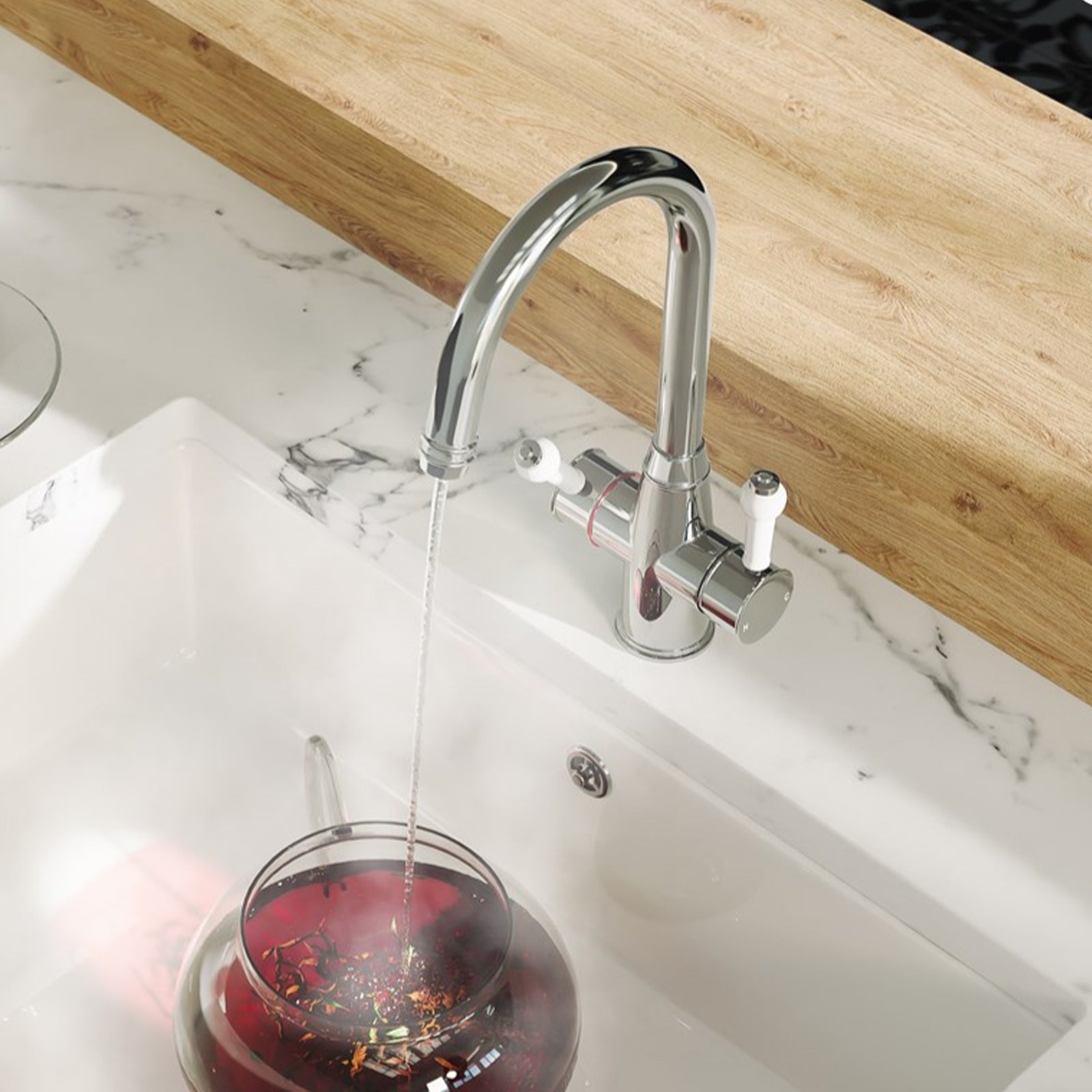 3 in 1 Single Lever Boiler Kitchen Mixer Complete Tap Set - Chrome