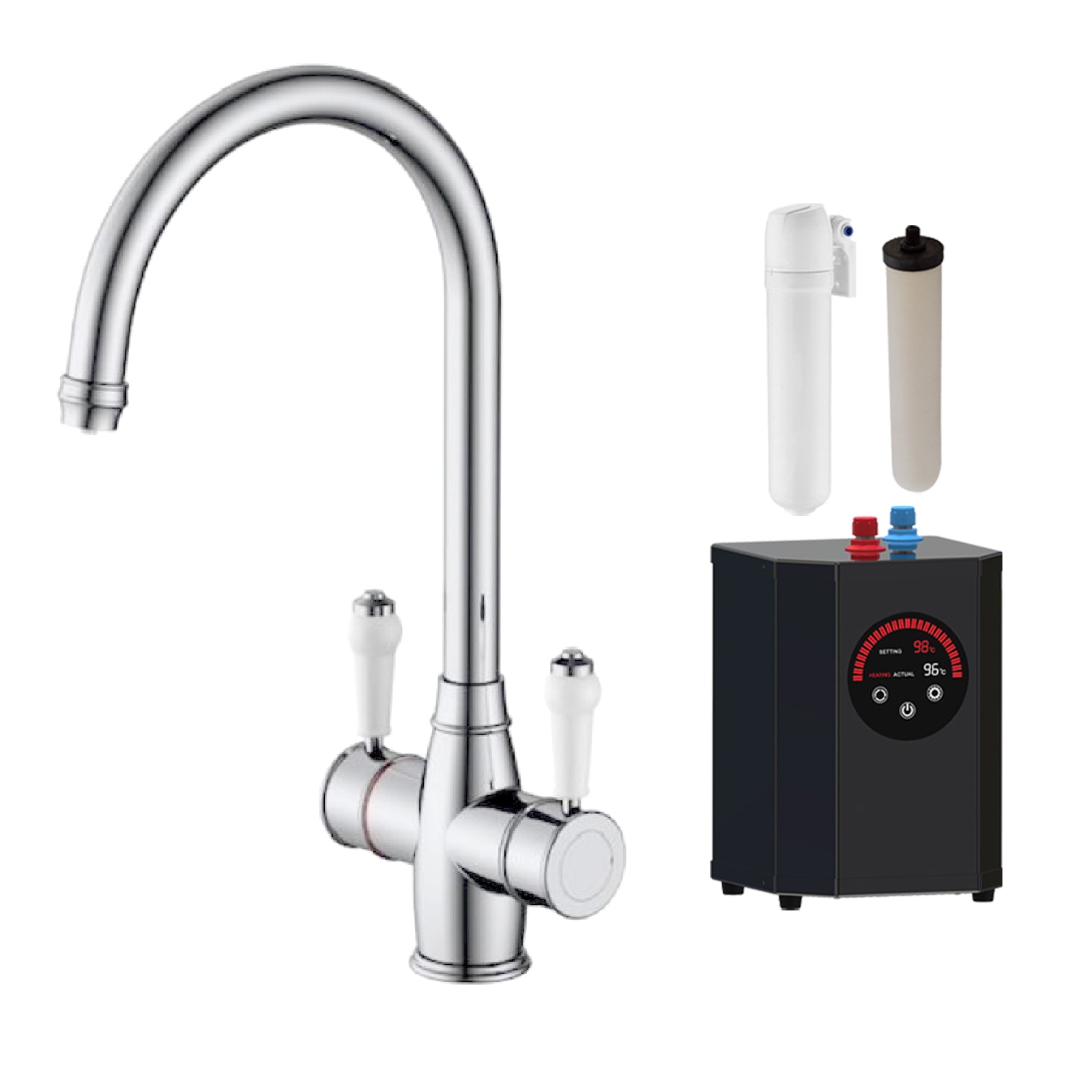3 in 1 Single Lever Boiler Kitchen Mixer Complete Tap Set - Chrome