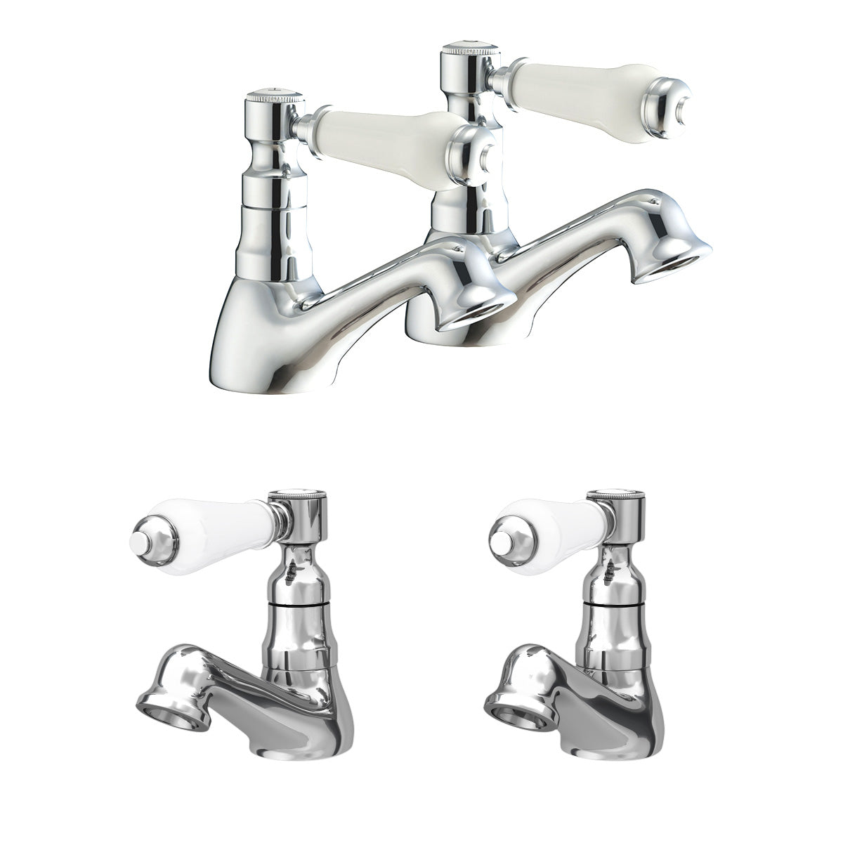 Imperior Traditional Set Of Bathroom Basin Hot & Cold Taps And Bath Filler Taps