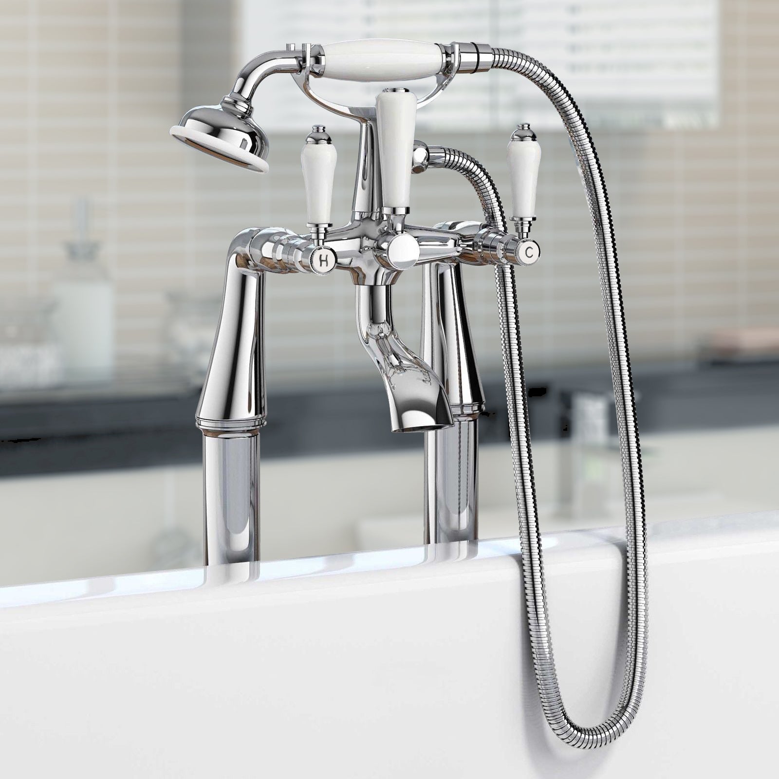 Imperior Traditional Design Freestanding Bath Shower Mixer Tap With Handheld Kit