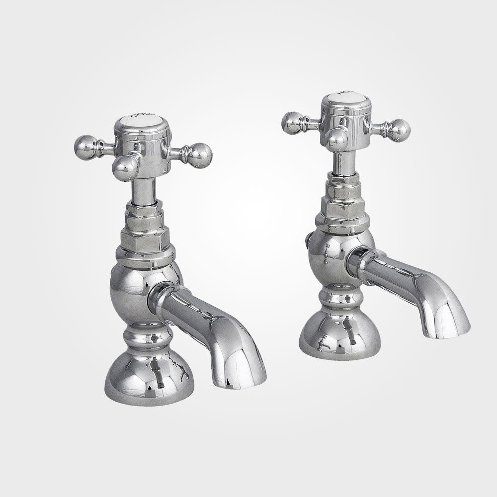 Churchill Traditional Set Of Twin Basin Cross Head Taps & Bath Shower Mixer Tap With Handheld Kit