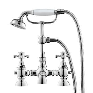 Churchill Traditional Set Of Twin Basin Cross Head Taps & Bath Shower Mixer Tap With Handheld Kit