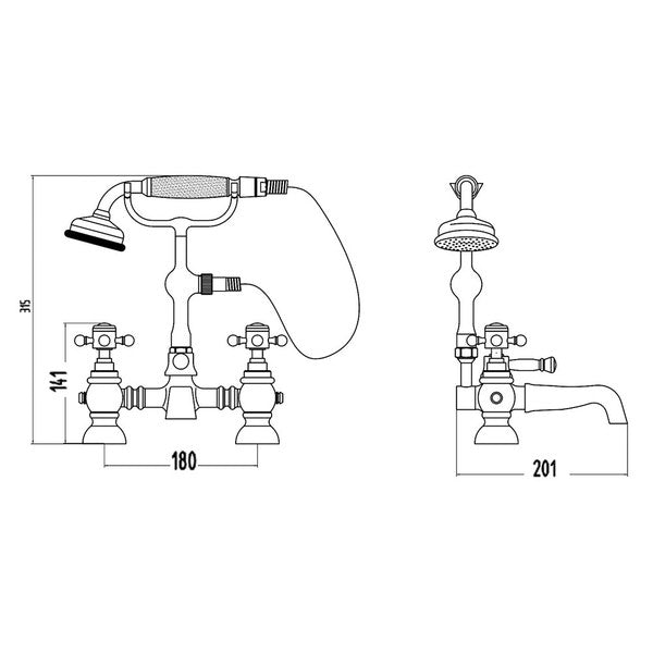 Churchill Traditional Deck Mounted Bath Shower Mixer Tap With Handheld Kit