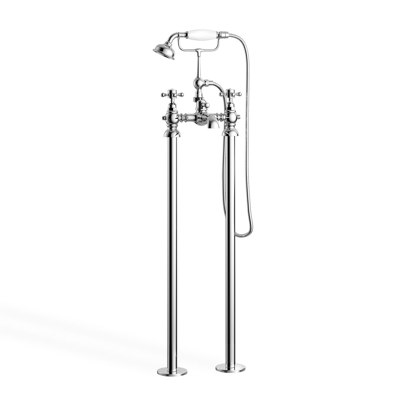 Churchill Traditional Set Of Twin Basin Cross Head Taps & Bath Shower Mixer Tap With Handheld Kit