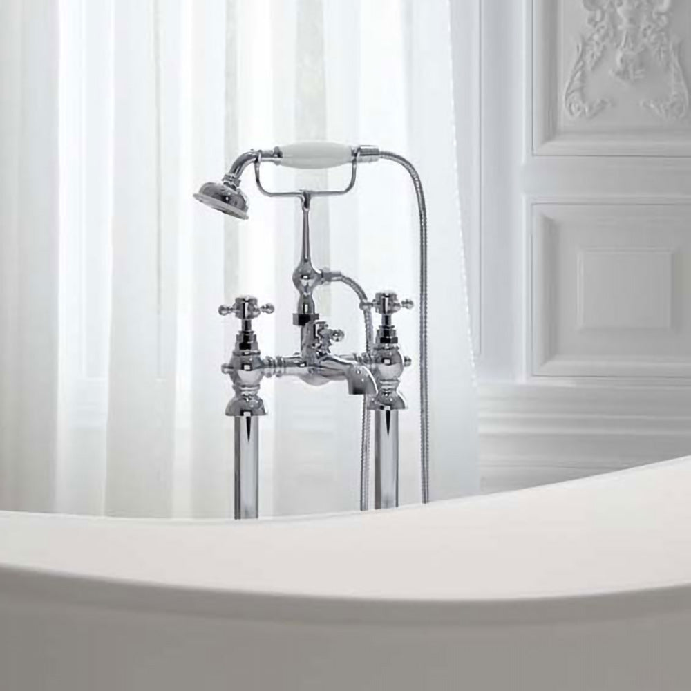 Churchill Traditional Freestanding Cross Head Bath Shower Mixer Tap With Handheld Kit