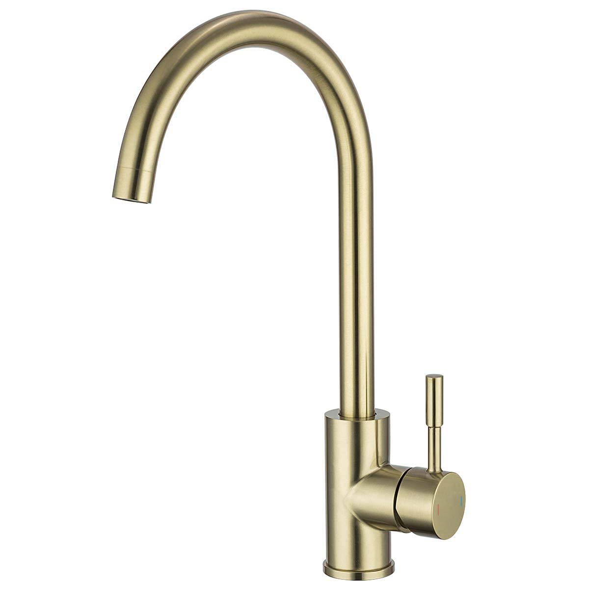 Victoria Brushed Brass Kitchen Sink Single Lever Mixer Tap With Diffuser And 360 Swivel Spout