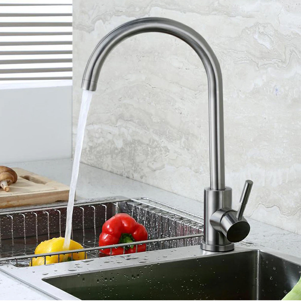 Brushed Stainless Steel Finish Single Lever Kitchen Mixer Tap