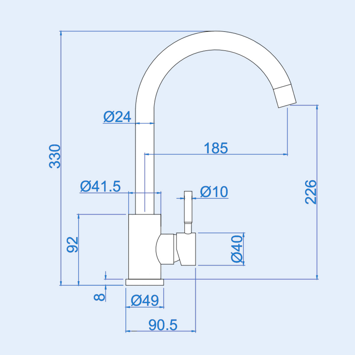 Brushed Stainless Steel Finish Single Lever Kitchen Mixer Tap