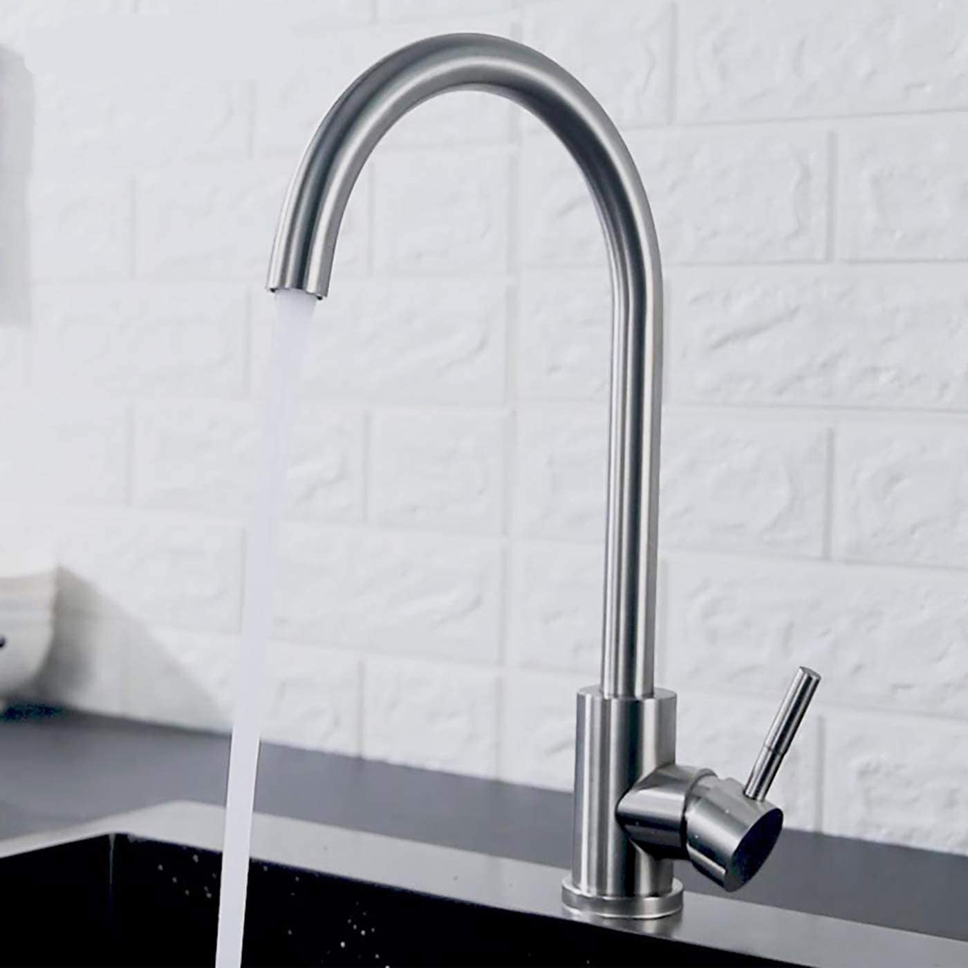 Brushed Stainless Steel Finish Single Lever Kitchen Mixer Tap