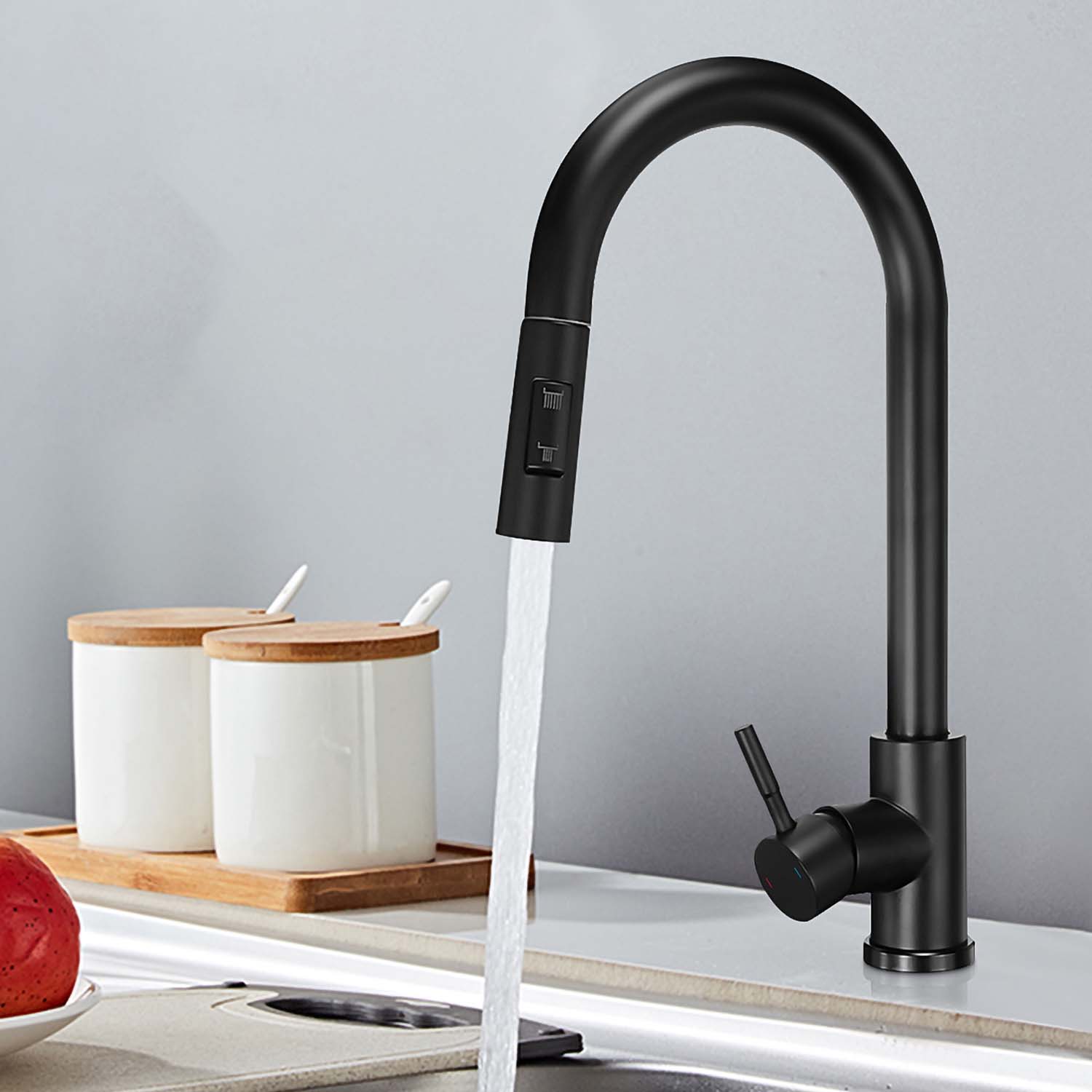 Victoria Matte Black Pull Out Kitchen Sink Single Lever Mixer Tap With 360 Swivel